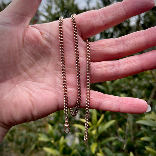 9CT Solid Rose Gold Curb Link Chain 17 Inches With Dog Clip - Superb Quality