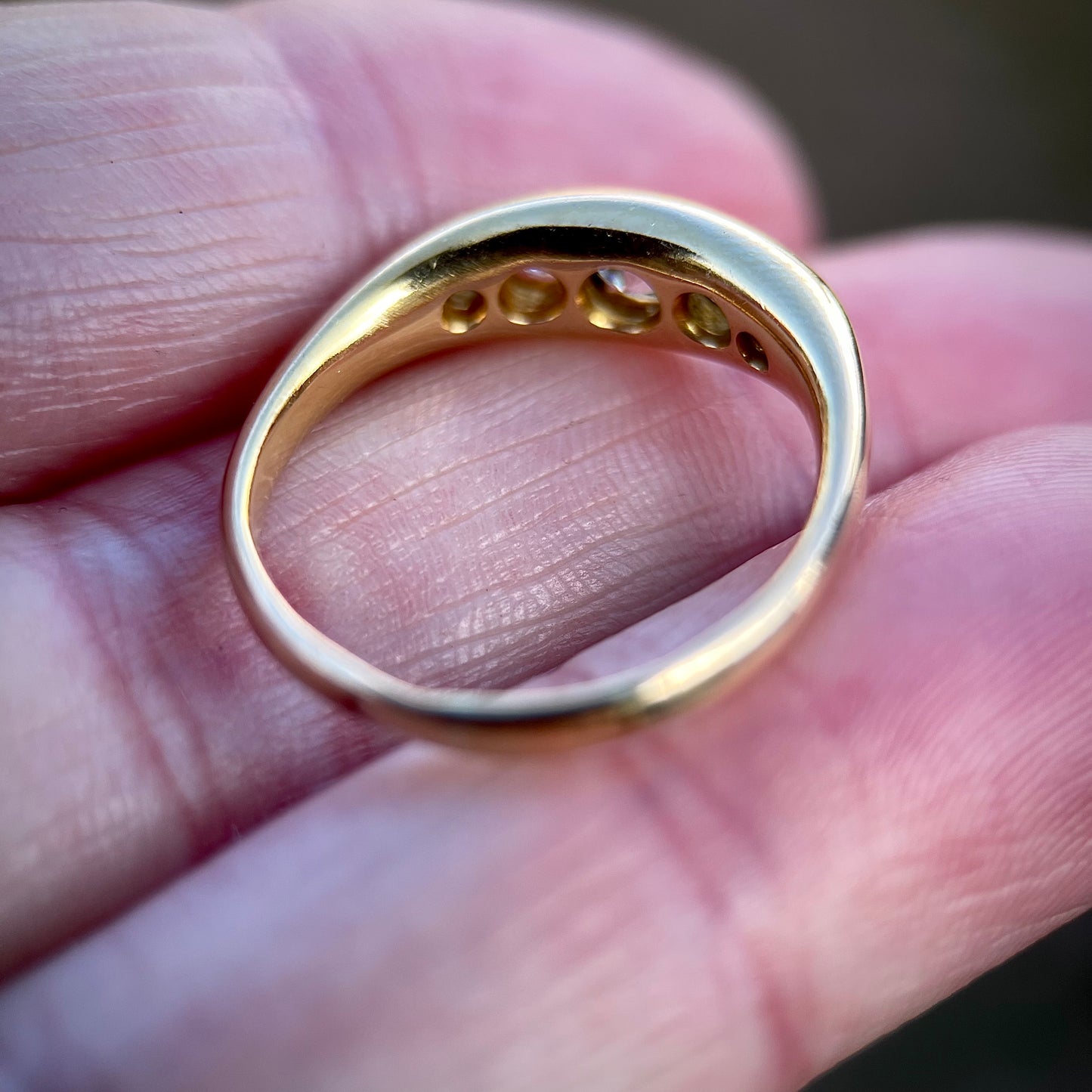 18ct Gold Antique Old Cut Diamond Five Stone Gypsy Boat Ring