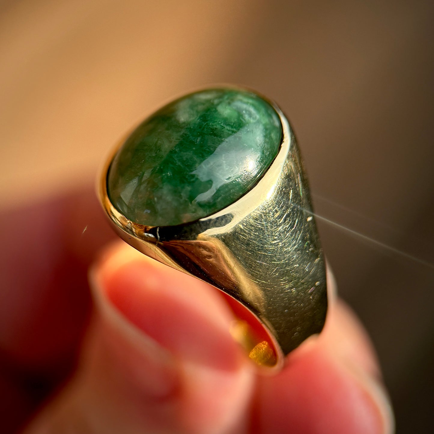 Large 18ct Gold Gents Mens Jade Solitaire Signet Ring 11.2g Size Y