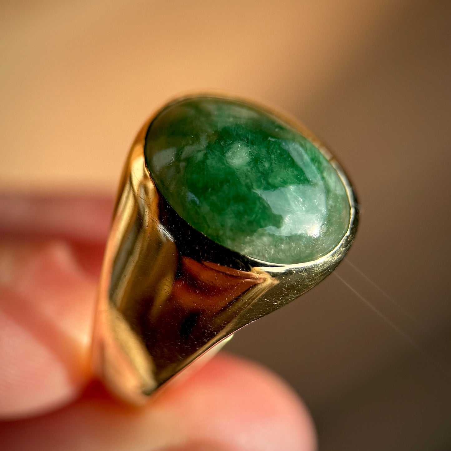 Large 18ct Gold Gents Mens Jade Solitaire Signet Ring 11.2g Size Y