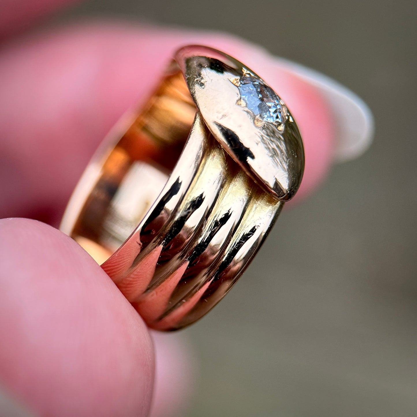 18CT Gold CHESTER Antique Edwardian 0.35ct Old Cut Diamond Snake Ring 7.8 grams