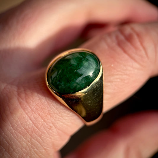 Large 18ct Gold Gents Mens Jade Solitaire Signet Ring 11.2g Size Y